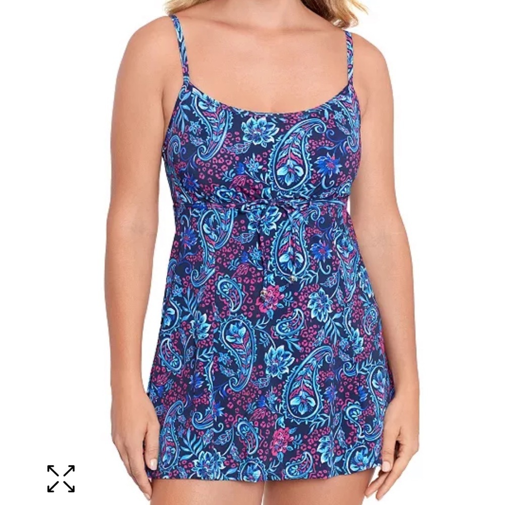 SWIM SOLUTIONS Tummy Control Empire Waist Swimdress, Created For Macy's- 20W
